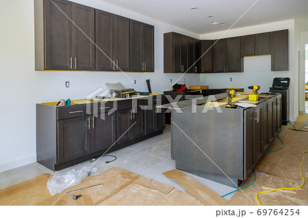 Home improvement kitchen view installed in a new kitchen cabinet Home improvement kitchen view installed in a new kitchen cabinet 69764254