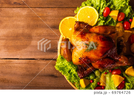 Thanksgiving roast turkey or chicken and vegetables 69764726