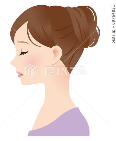 目を閉じた女性の横顔 困った表情のイラスト素材
