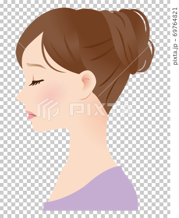 目を閉じた女性の横顔 困った表情のイラスト素材