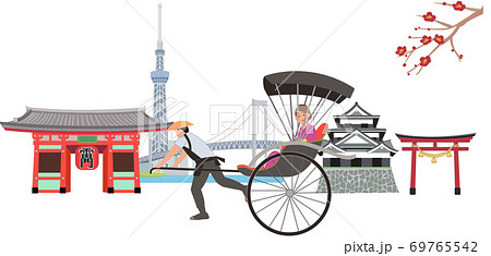 人力車で東京観光のイラスト素材