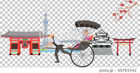 人力車で東京観光のイラスト素材