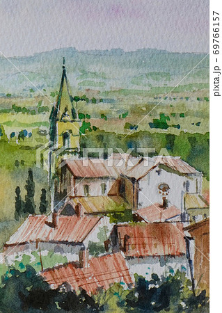 ヨーロッパの小さな村 水彩画 風景画のイラスト素材 [69766157] - PIXTA