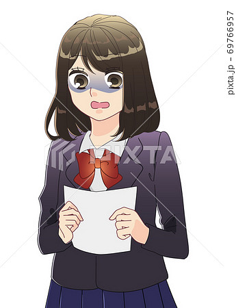 テスト結果に落ち込む女子高生のイラスト素材