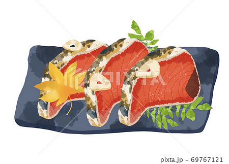 新鮮で美味しそうな鰹のタタキのイラストのイラスト素材