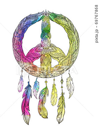 Hand Drawn Boho Illustration Of Dream Catcher のイラスト素材