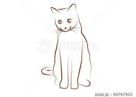 首をかしげる猫の線画イラストのイラスト素材