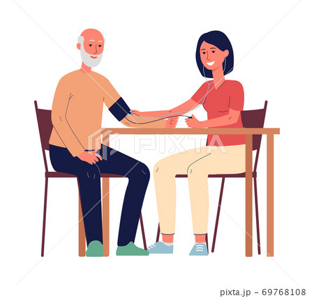 Voluntary social support of seniors ar home, flat vector illustration isolated. 69768108