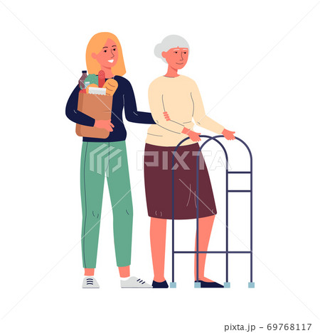 Care and support for the elderly - vector isolated illustration. 69768117