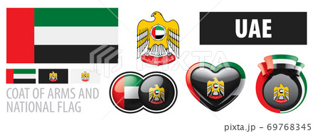 Vector set of the coat of arms and national flag of United Arab Emirates Vector set of the coat of arms and national flag of United Arab Emirates 69768345