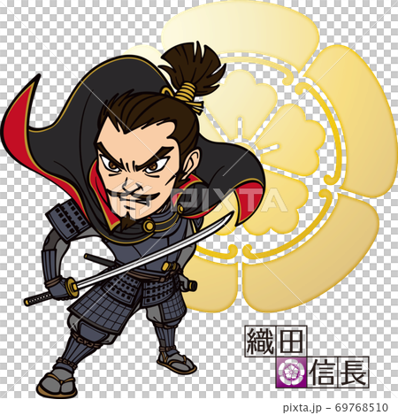鎧をまとって刀を構える織田信長【3頭身・濃色・家紋】 69768510
