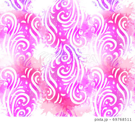Seamless pattern with Vintage tracery on watercolor background with splashes and sprays. 69768511