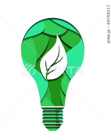 3d ecological Illustration of a light bulb cut from paper. Alternative power supply. 3d ecological Illustration of a light bulb cut from paper. Alternative power supply. 69768517