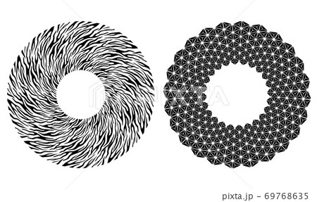 Set of round black frames of stained glass and zebra skins 69768635