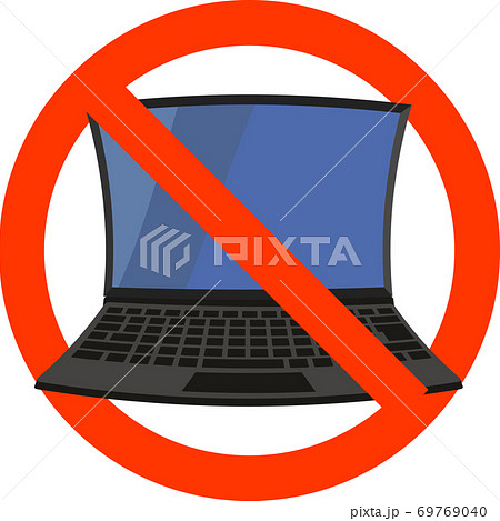 パソコンのイラストのパソコン インターネット禁止のマークのイラスト素材