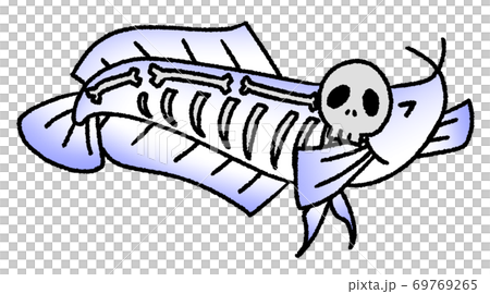 ガイコツの仮装をしてハロウィンを楽しむアロワナ（青色） 69769265