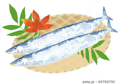 食欲の秋に食べたい秋刀魚のイラストのイラスト素材