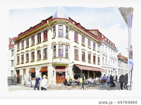 スウェーデン第二の都市ヨーテボリ 店が立ち並ぶハガ地区の風景 スウェーデン第二の都市ヨーテボリ 店が立ち並ぶハガ地区の風景 69769860