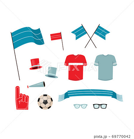 An attributes for football fans set isolated vector illustrations. An attributes for football fans set isolated vector illustrations. 69770042