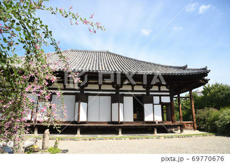 ハギの花が咲く元興寺　本堂 69770676