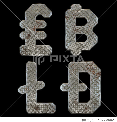 Set of symbols lira, bitcoin, litecoin and dashcoin made of industrial metal on black background 3d 69770802