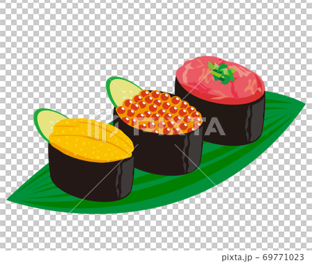 イクラと雲丹とネギトロの軍艦巻きのベクターイラスト 握り寿司のイラスト素材