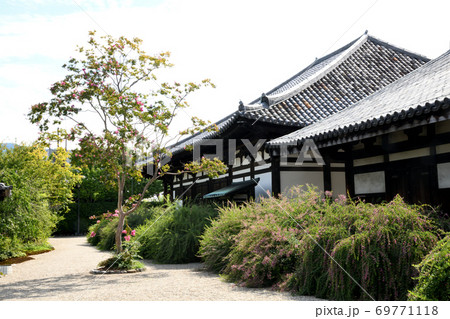 サルスベリとハギの花が咲く元興寺　禅室 69771118