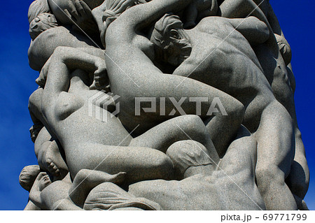 Statue of man and woman by Gustav Vigeland in Frogner Park. Oslo, Norway. Statue of man and woman by Gustav Vigeland in Frogner Park. Oslo, Norway. 69771799