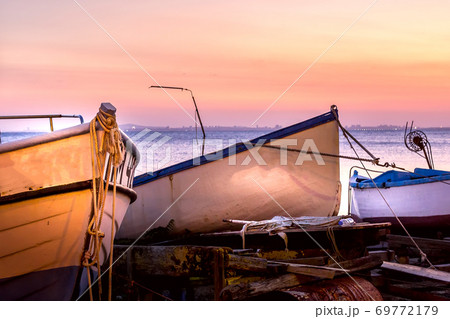 Pomorie, Bulgaria boats panorama, sunset Pomorie, Bulgaria boats panorama, sunset 69772179
