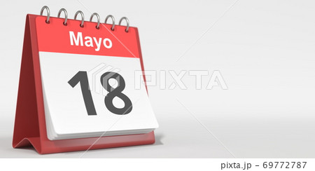 May 18 date written in Spanish on the flip calendar, 3d rendering 69772787
