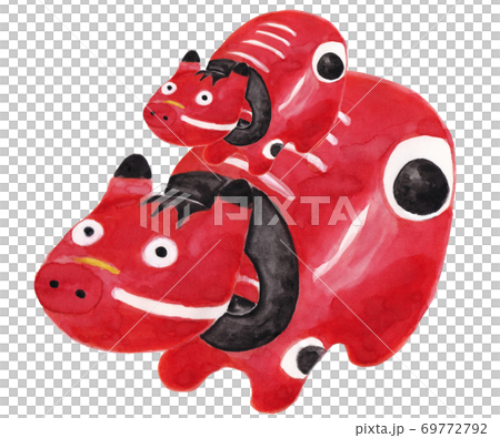 水彩画 赤べこ 親子 年賀状 左向き イラスト9 水彩画 赤べこ 親子 年賀状 左向き イラスト9 69772792