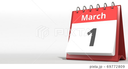March 1 date on the flip calendar page, 3d rendering March 1 date on the flip calendar page, 3d rendering 69772809