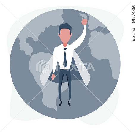 Businessman superhero flying above the earth 69774869