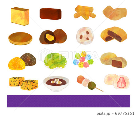和食イラスト素材セット　／　水彩風 69775351