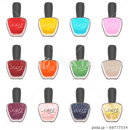 カラフルなネイルポリッシュ　ロゴ入りマニキュア瓶 69777554