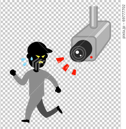 Illustration image of a thief running away from a security camera 69777702