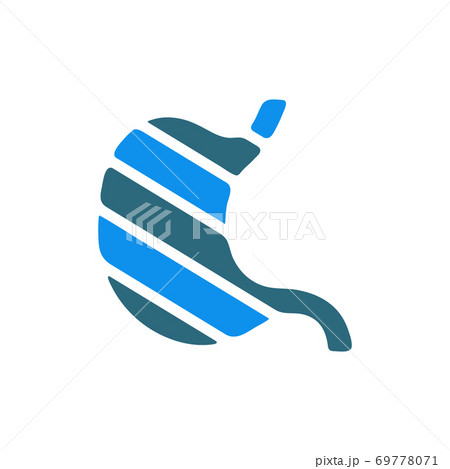 Sore human stomach colored icon. Abdominal Distention, infected organ, stomach ulcer symbol 69778071