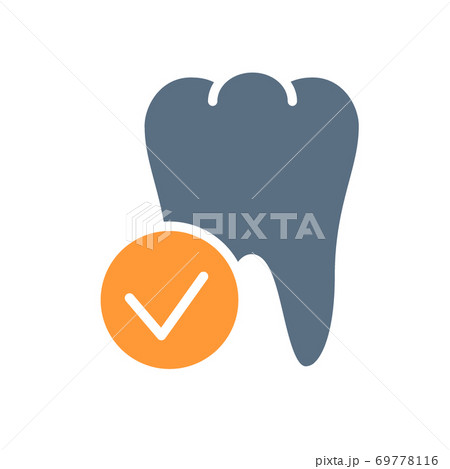 Tooth with tick checkmark colored icon. Healthy internal organ symbol 69778116