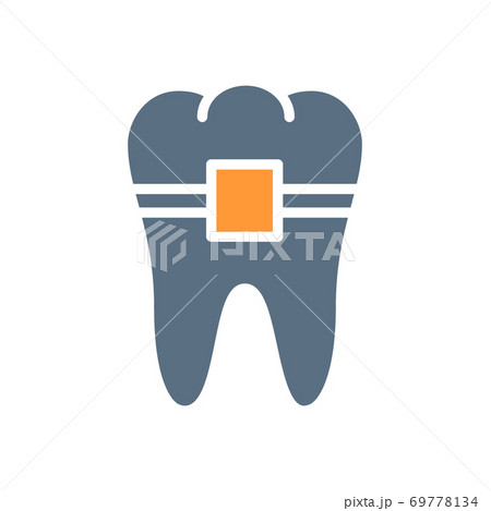 Tooth with braces colored icon. Orthodontic treatment, healthy organ in the oral cavity symbol 69778134