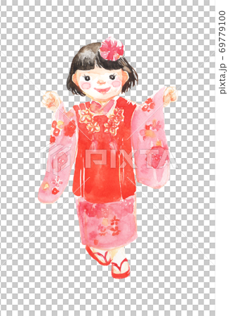 七五三で着物を着た女の子のイラスト 69779100