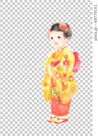 753和服的女孩的插圖 69779101