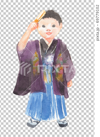 Illustration of a boy wearing a kimono at Shichigosan 69779102
