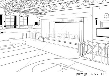 漫画風ペン画イラスト 学校 体育館のイラスト素材