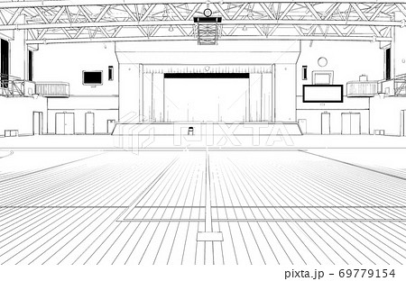 漫画風ペン画イラスト 学校 体育館のイラスト素材