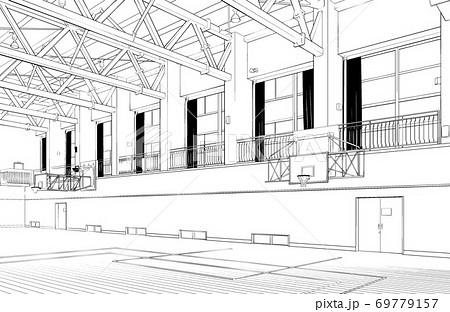 漫画風ペン画イラスト 学校_体育館 漫画風ペン画イラスト 学校_体育館 69779157