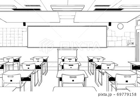 漫画風ペン画イラスト 学校 教室のイラスト素材