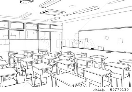 漫画風ペン画イラスト 学校 教室のイラスト素材