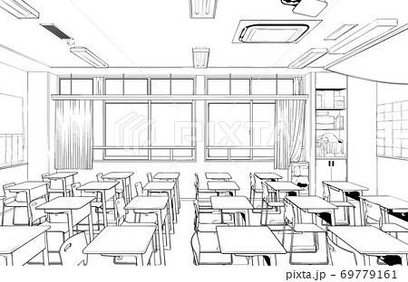 漫画風ペン画イラスト 学校 教室のイラスト素材