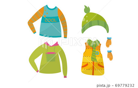 Boy Garment and Clothes with Sleeveless Vest and Hoodie Vector Set Boy Garment and Clothes with Sleeveless Vest and Hoodie Vector Set 69779232