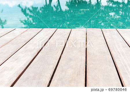 Backgroung of swimming pool and wooden deck. Backgroung of swimming pool and wooden deck. 69780046